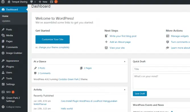 dashboard wordpress